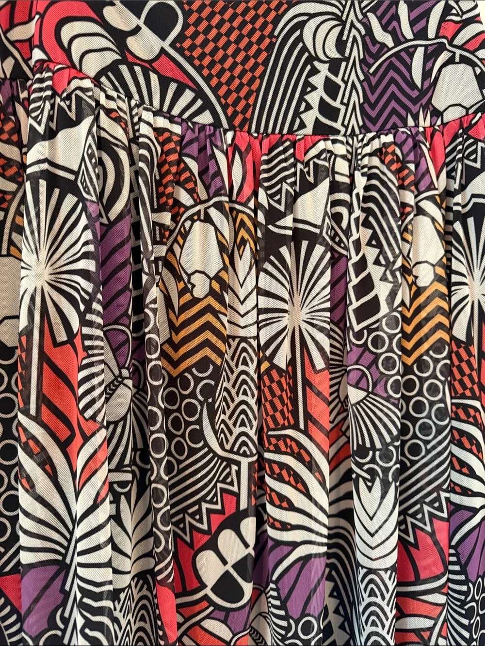 Farm Rio for Anthropologie Multicolor Printed Maxi Skirt — Black, Purple & Coral - Picture 3 of 3